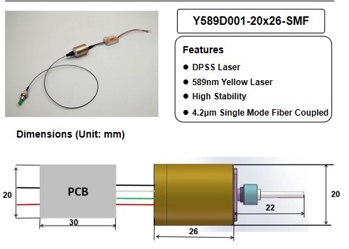 0.2 KG APC Power Type Yellow DPSS Laser for Single Mode Fiber Coupling High Stability