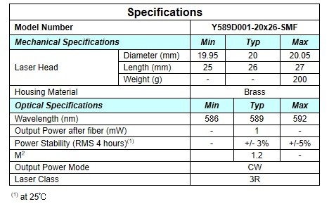 0.2 KG APC Power Type Yellow DPSS Laser for Single Mode Fiber Coupling High Stability