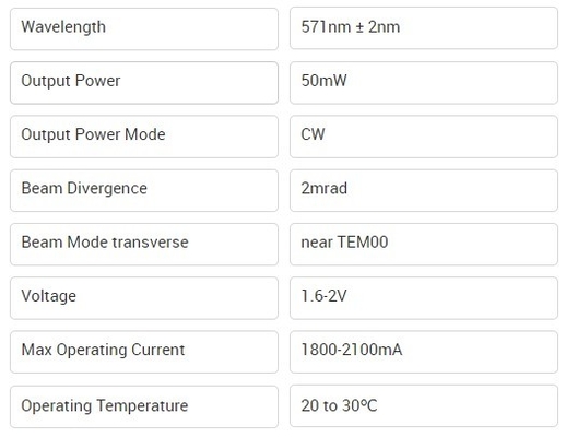 Yellow 571nm Laser Module DPSS Laser 50mW 571nm for Industrial Applications