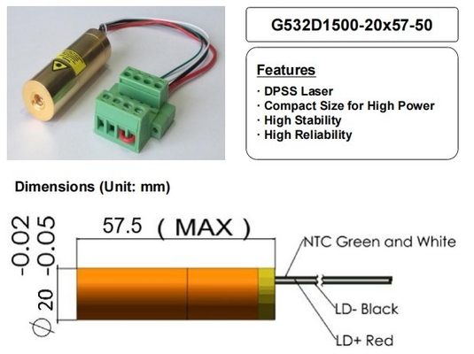 ACC Green 532nm Laser Module 1500mW Compact Size for High Power Laser Components