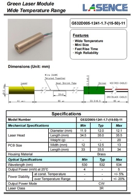 532nm 5mW 3R Green Laser Module with Long Lifetime Weight 0.02 KG Lifetime 5000 Hours